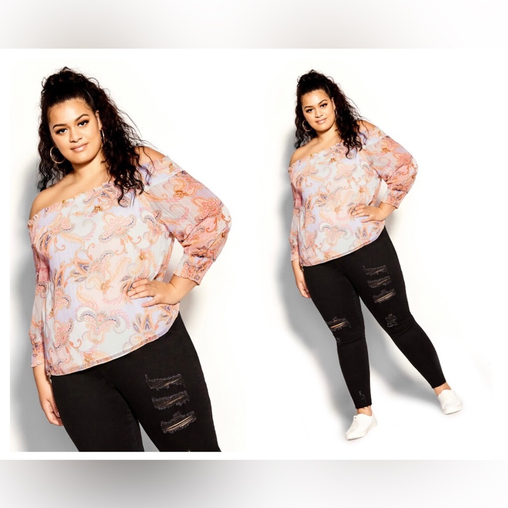 City Chic  Painterly Floral Top - lilac (New) 
Size 22